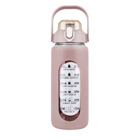 64Oz Glass Water Bottle Sports Water Bottle Motivational Water Bottle Water Intake Tracker Bottle with Straw Time Marker Silicone Sleeve Handle for Gy