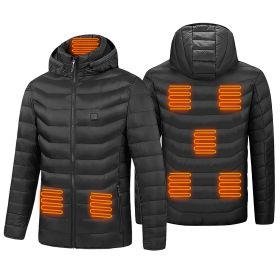 Heated Jacket Electric Heating Coat Lightweight Winter Hooded Jacket with 3-Level Heating Modes 8 Heating Zones Detachable Zipper Hood (Option: HeatedJacketL)
