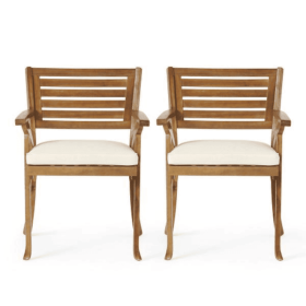 Outdoor Ermosa KD Solid Wood Dining Chair With Cushion Two-piece Set (Option: 2pcs)