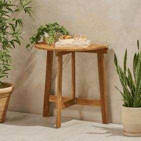 Outdoor Semi-circular Folding Acacia Wood Bistro Dining Table, Natural (Color: Brown)