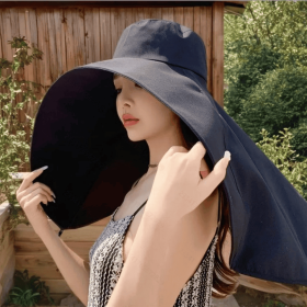 Sun Protection Hat,UV Neck Protection Beach (Color: Black)