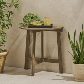Outdoor Semi-circular Folding Acacia Wood Bistro Dining Table, Natural (Color: Grey)